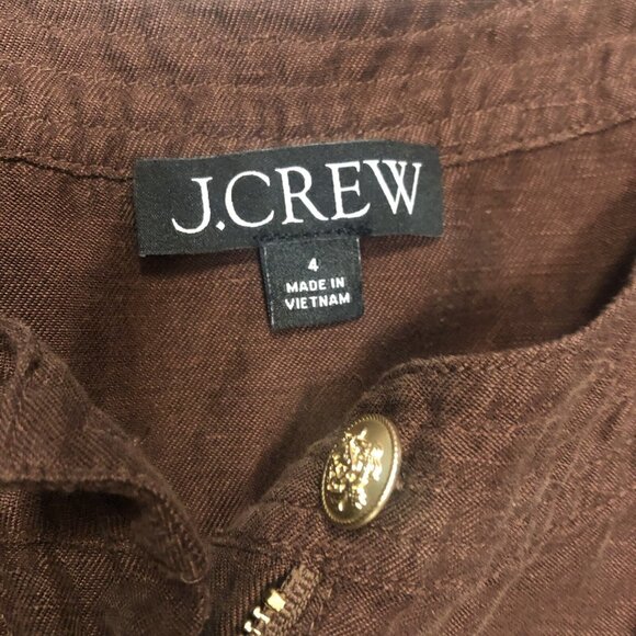 J. Crew Womens SZ 4 Brown Tie Waist Mini Shirtdress Sleeveless Linen Blend Dress - Picture 2 of 7